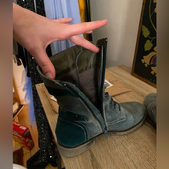 SOLD | Muted teal lace up zip boots - Picture 3 of 4
